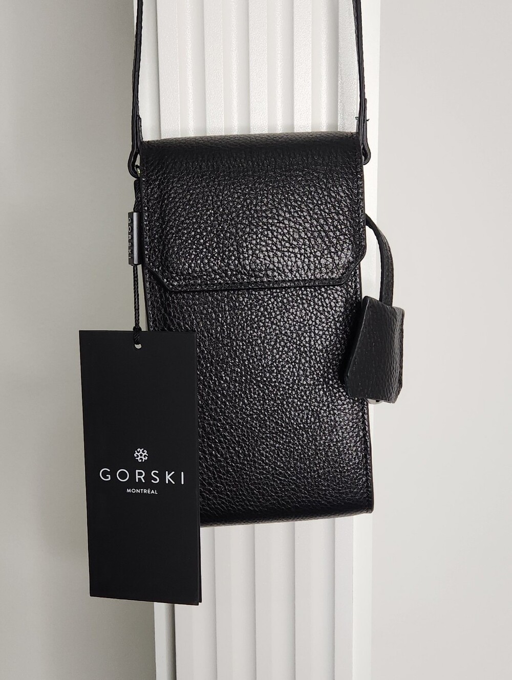 GORSKI Black Textured Leather Crossbody Phone Pouch NWT